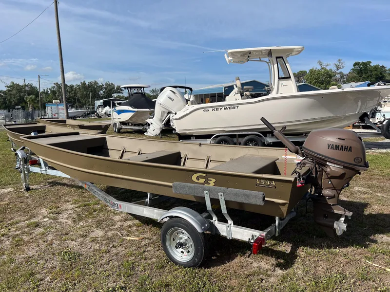 Slide: The Image of 2025 G3 Gator Tough 1544 LW boat with Yamaha motor on trailer. - 4