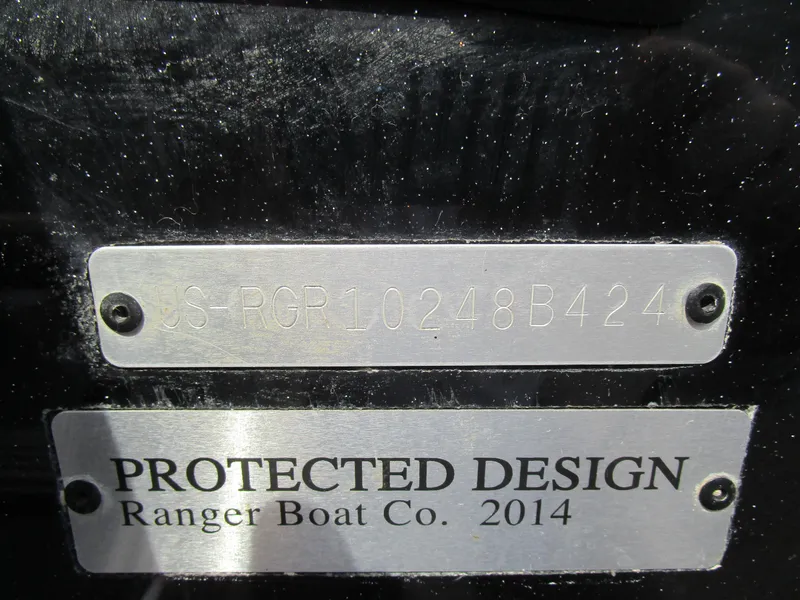 Slide: The Image of Ranger 621 CUP 2024 boat identification plates, showcasing protected design and serial number. - 14