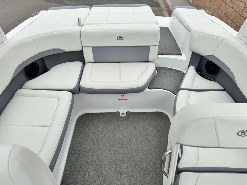 Slide: The Image of Luxurious interior of a 2020 Cobalt 220S boat with plush white seating. - 17
