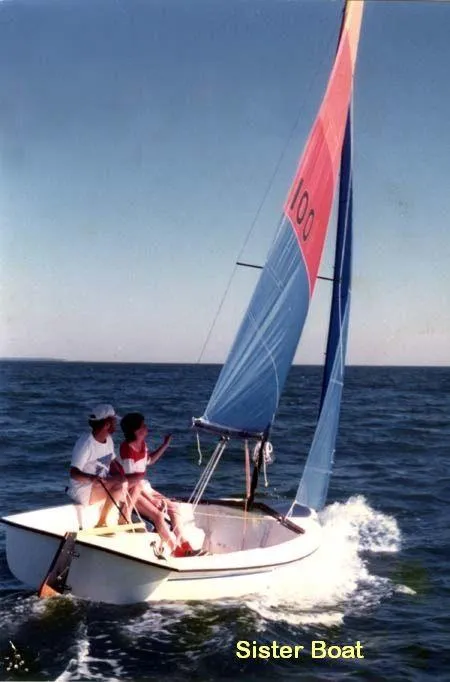 Slide: The Image of Two people sailing a Precision 15 boat on open water, 2012. - 1