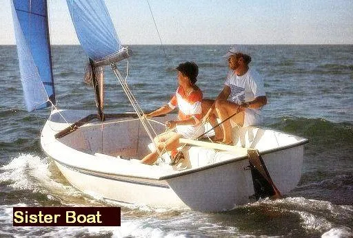 Slide: The Image of Two people sailing a Precision 15 boat on the ocean, 2012 model. - 2