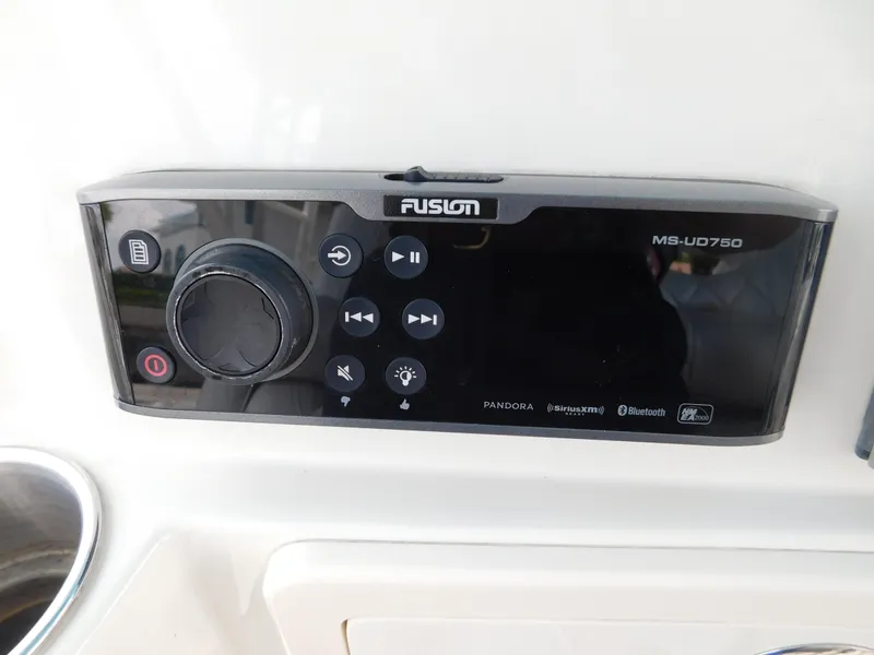 Slide: The Image of Fusion MS-UD750 marine stereo on 2013 Hydra-Sports 4200 Siesta boat dashboard. - 38