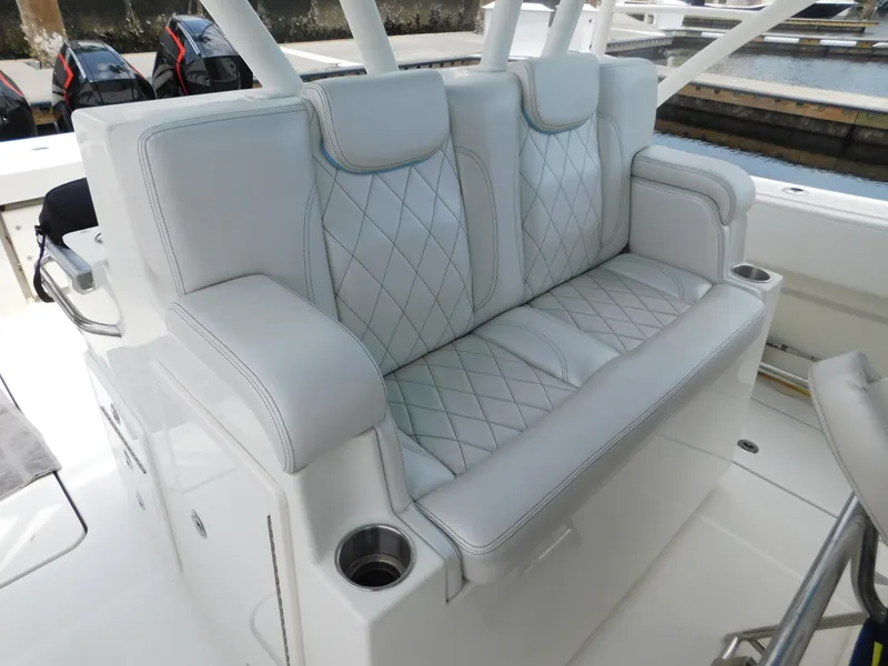 Slide: The Image of Luxurious seating on a 2013 Hydra-Sports 4200 Siesta boat with diamond-stitched upholstery. - 46