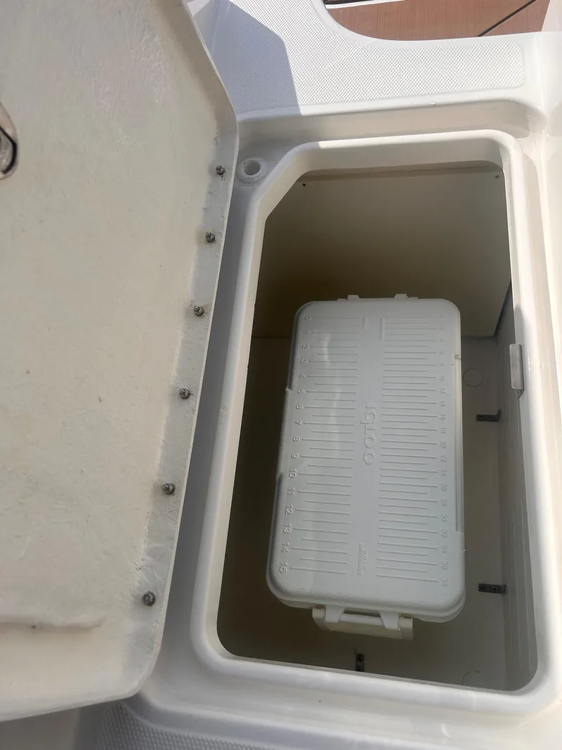 Slide: The Image of Storage compartment with cooler on 2022 Bayliner DX2000 boat. - 8
