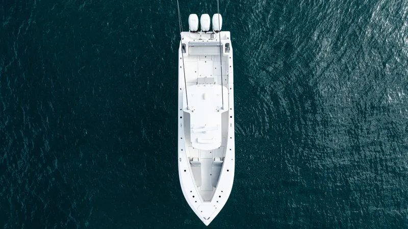 Slide: The Image of Aerial view of 2022 SeaVee 370z boat on open water. - 4