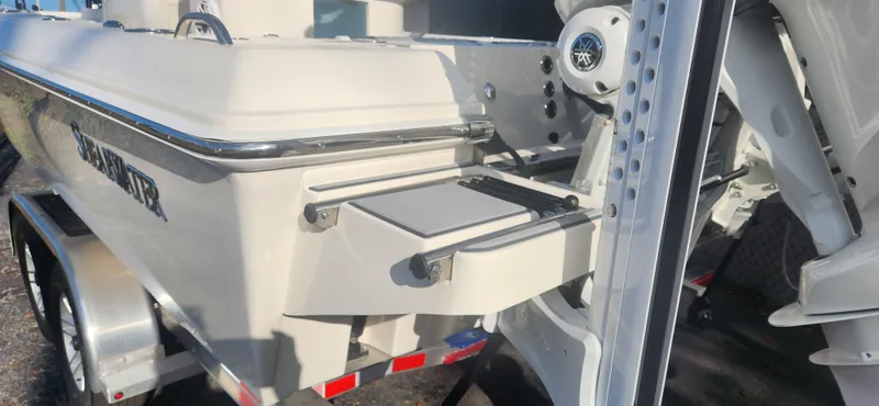 Slide: The Image of 2025 ShearWater 270 SS Open Carolina boat on trailer, rear view. - 3