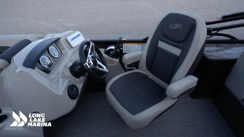 Slide: The Image of Captain's seat and dashboard of 2022 Barletta 24UE boat at Long Lake Marina. - 15