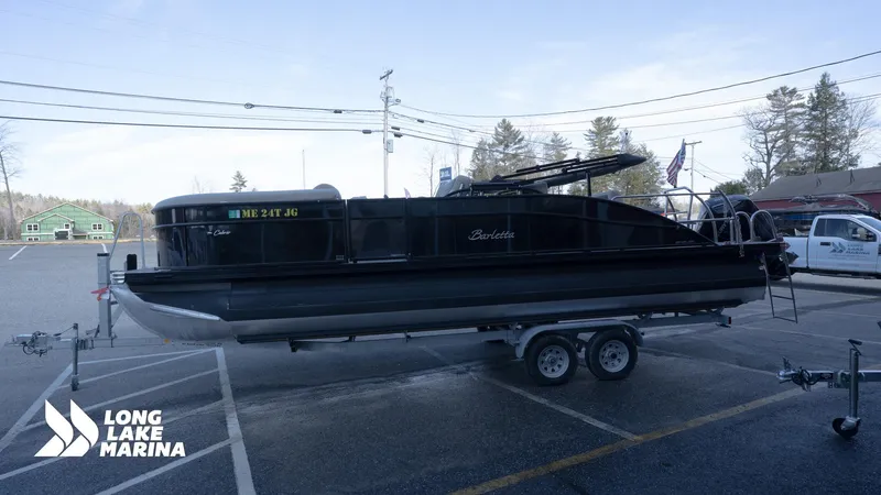 Slide: The Image of 2022 Barletta 24UE pontoon boat on trailer at Long Lake Marina. - 7