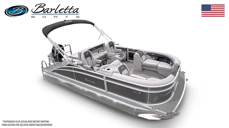 Slide: The Image of 2025 Barletta A20UC pontoon boat with sleek design and spacious seating. - 5