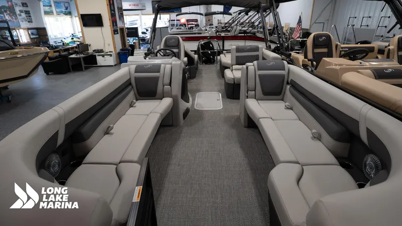 Slide: The Image of 2025 Barletta C24M pontoon boat interior at Long Lake Marina showroom. - 8
