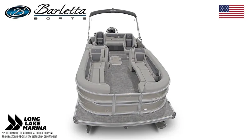 Slide: The Image of 2024 Barletta C24UC pontoon boat with spacious seating and sleek design. - 3