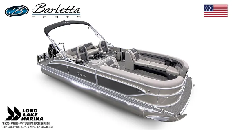 Slide: The Image of 2024 Barletta C24UC pontoon boat with sleek design and spacious seating. - 4