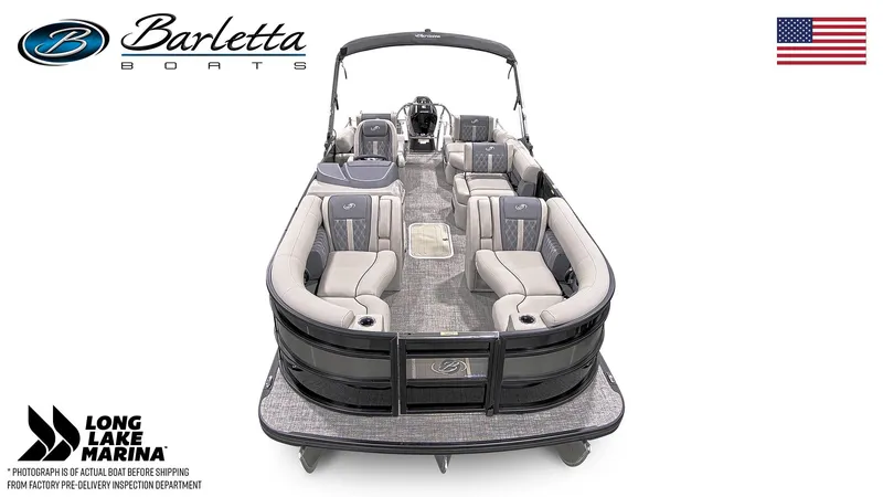 Slide: The Image of 2024 Barletta L23M pontoon boat with luxurious seating and sleek design. - 3