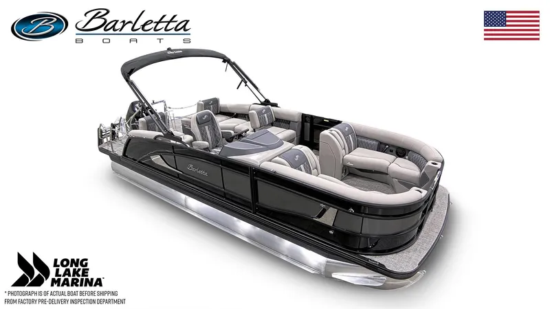 Slide: The Image of 2024 Barletta L23M pontoon boat with luxurious seating and sleek design. - 4