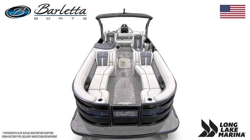 Slide: The Image of 2024 Barletta L25UCA pontoon boat with spacious seating, displayed by Long Lake Marina. - 6