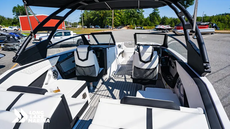 Slide: The Image of 2025 Yamaha Boats 222S interior with sleek seating and modern design at Long Lake Marina. - 3