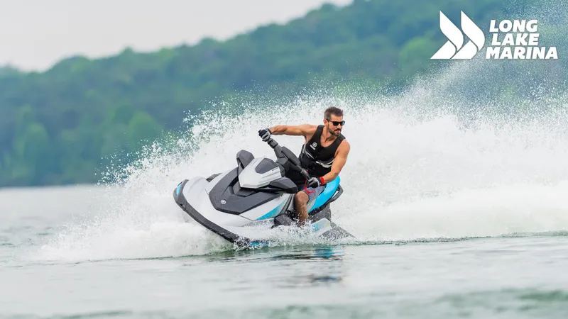 Slide: The Image of 2024 Yamaha VX Cruiser w/ Audio jet ski on water, Long Lake Marina logo visible. - 3