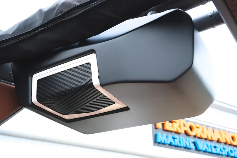 Slide: The Image of 2025 MasterCraft XStar 25 speaker detail, showcasing sleek design and advanced audio technology. - 44
