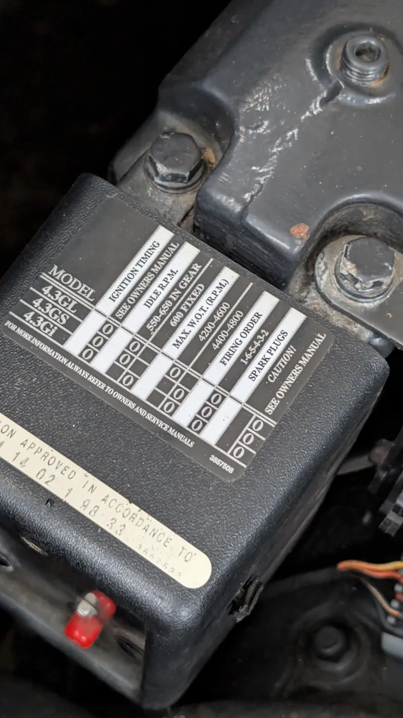 Slide: The Image of Close-up of a 2000 Regal 2860 Commodore engine component with labeled specifications. - 33