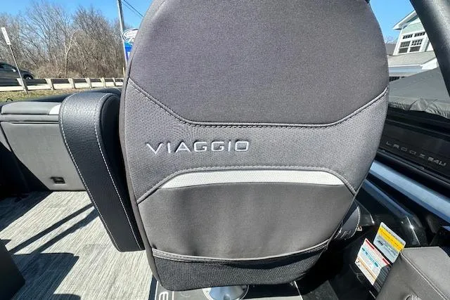 Slide: The Image of 2025 Viaggio Diamante S seat with logo, outdoor setting, sunny day. - 29