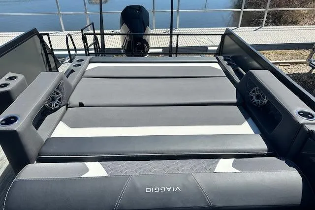 Slide: The Image of Luxurious Viaggio Diamante S 2025 boat interior with plush seating and modern design. - 43