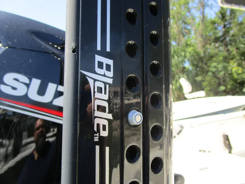 Slide: The Image of Close-up of a 2020 Carolina Skiff 19 LS boat with Suzuki engine and Blade accessory. - 8