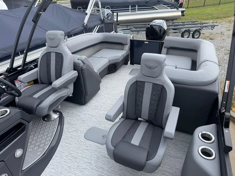 Slide: The Image of 2025 Bennington 24MFB pontoon boat interior with luxurious seating and modern design. - 5
