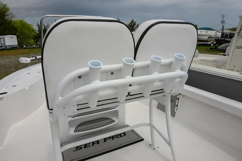 Slide: The Image of 2021 Sea Pro 208 Bay boat with dual seats and rod holders. - 20