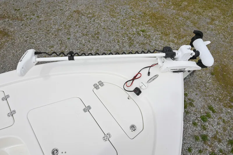 Slide: The Image of 2021 Sea Pro 208 Bay boat with trolling motor on deck, viewed from above. - 35