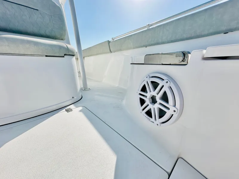 Slide: The Image of 2020 Sportsman Open 282 Center Console interior with speaker and seating detail. - 17
