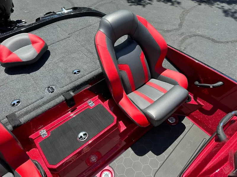 Slide: The Image of Red and gray seating in 2025 Nitro Z19 Pro boat, featuring sleek design and modern upholstery. - 13