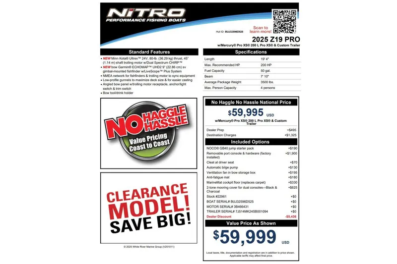 Slide: The Image of 2025 Nitro Z19 Pro fishing boat features, pricing, and specifications flyer. - 40