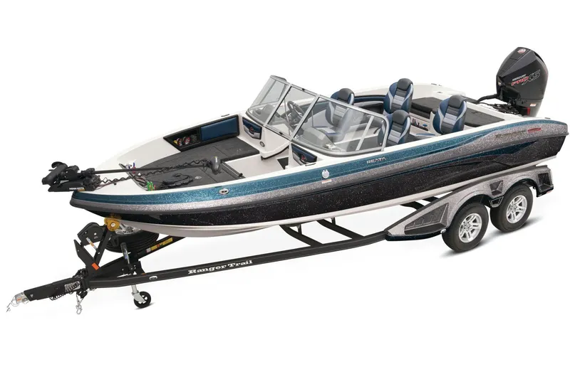 The Image of 2025 Ranger 2050MS boat on trailer in sunny outdoor setting. - 0