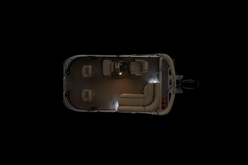 Slide: The Image of 2025 Sun Tracker Bass Buggy 16 XL Select pontoon boat interior with beige seating and console. - 11
