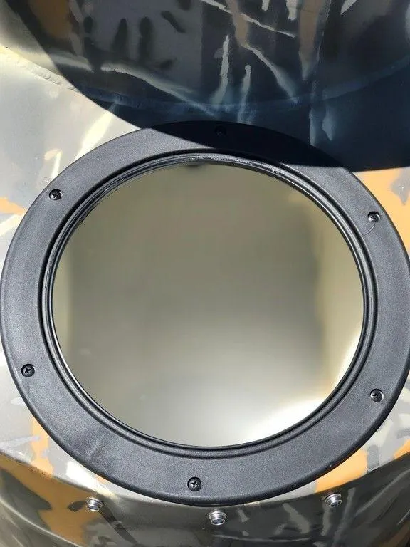 Slide: The Image of Close-up of War Eagle Blackhawk 961 boat detail, 2025 model, featuring a circular hatch. - 12