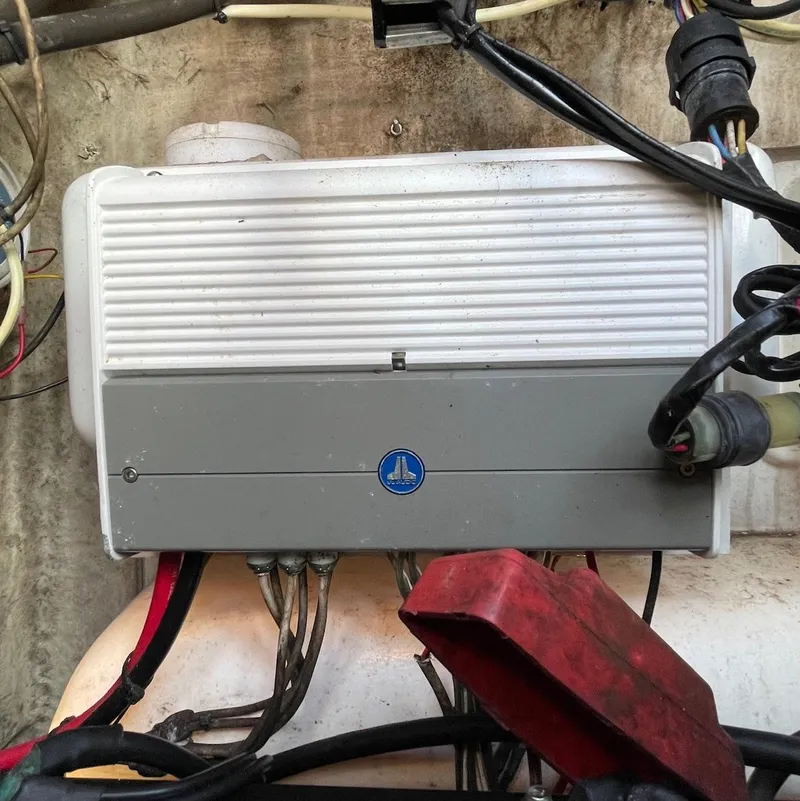 Slide: The Image of 2017 Sportsman Masters 207 Bay Boat electrical system with wiring and components. - 20