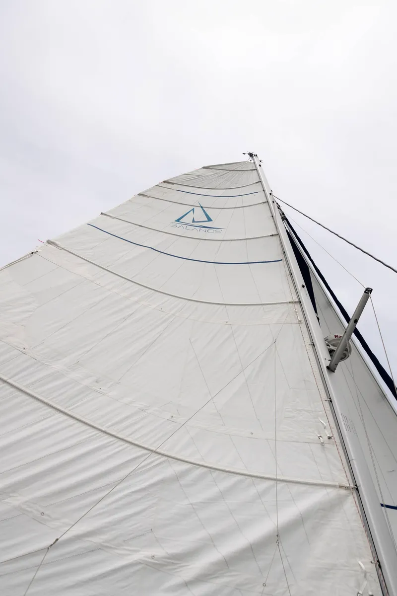 Slide: The Image of Sail of Balance 451 yacht, 2017 model, against cloudy sky. - 6