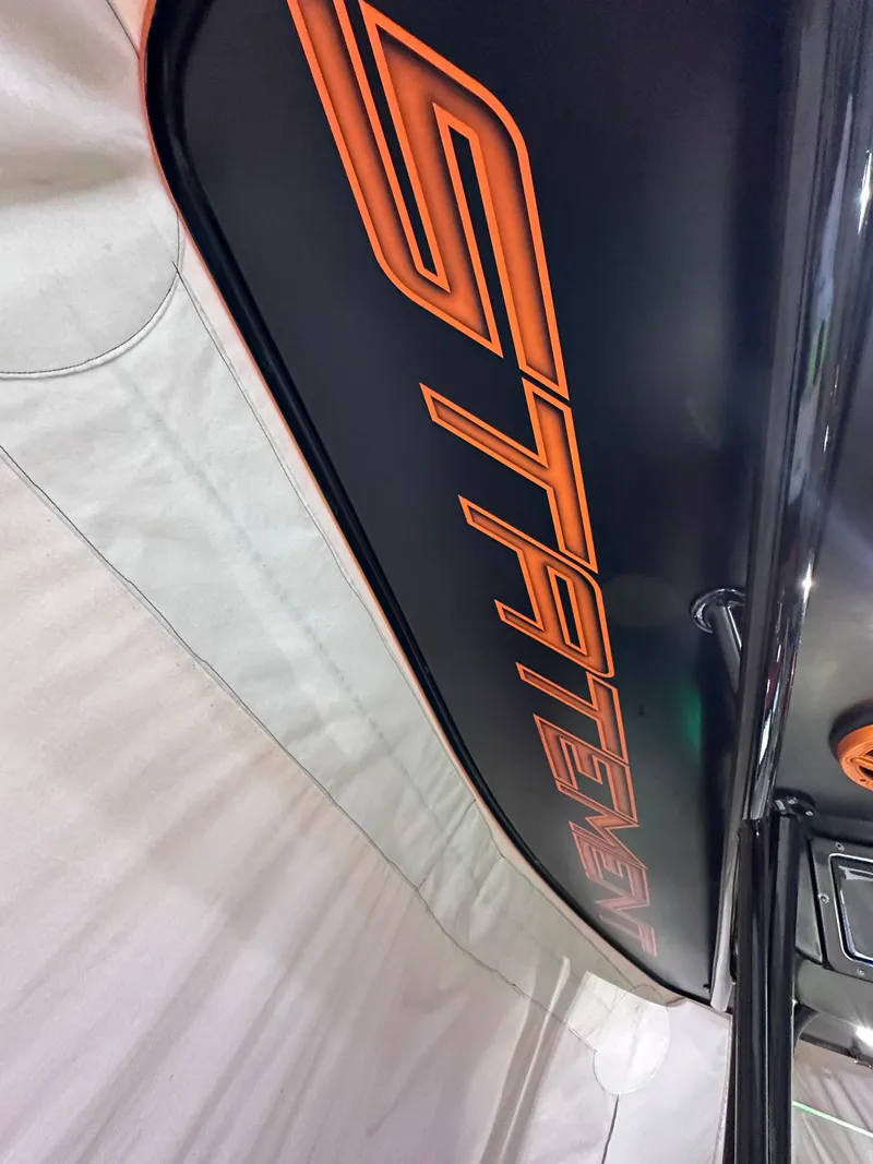 Slide: The Image of Statement 350 Open 2017 model with bold orange lettering on a sleek black surface. - 16