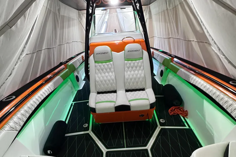 Slide: The Image of Luxurious 2017 Statement 350 Open boat interior with stylish seating and ambient lighting. - 25