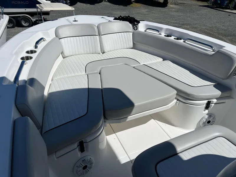 Slide: The Image of 2021 Sea Fox 248 Commander boat with spacious seating area and modern design. - 9