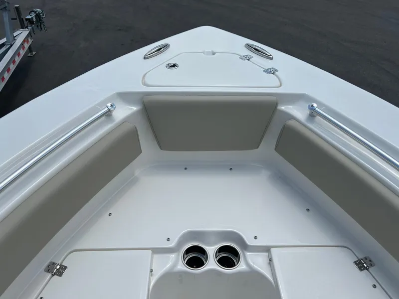 Slide: The Image of 2024 Key West 239 FS boat bow with seating and cup holders. - 18