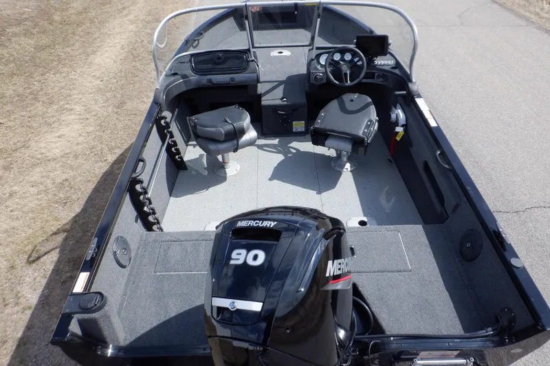 Slide: The Image of 2023 Crestliner 1650 Fish Hawk SE WT boat with Mercury 90 engine, interior view. - 3