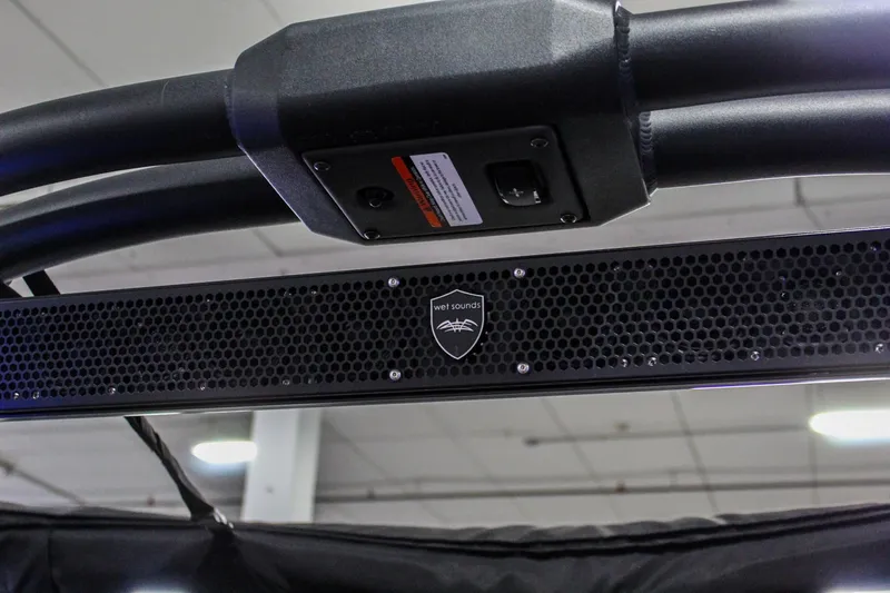 Slide: The Image of 2021 Tigé 25ZX boat with Wet Sounds audio system, close-up view. - 34