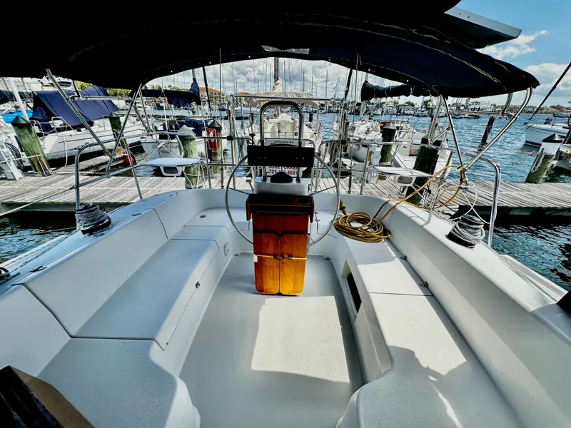 Slide: The Image of Interior view of a 2005 Catalina 350 yacht docked at marina. - 35