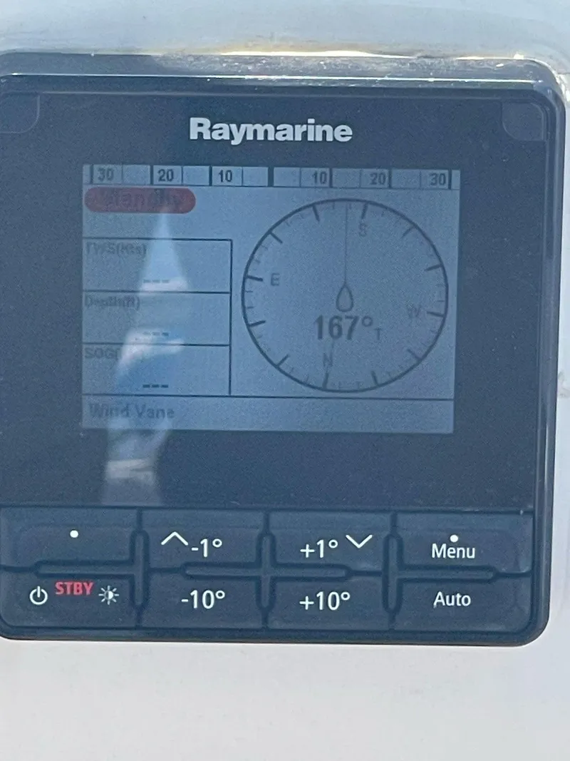 Slide: The Image of Raymarine navigation display on 2000 Beneteau Oceanis 311 sailboat showing 167-degree heading. - 10