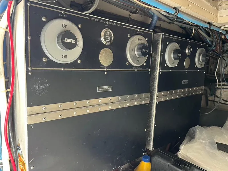 Slide: The Image of Electrical control panel on a 1988 Hatteras 52 Convertible yacht. - 41