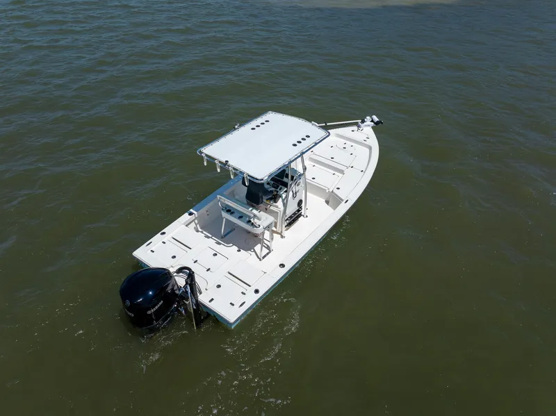 Slide: The Image of 2018 Pathfinder 2400 TRS boat on open water, aerial view. - 10