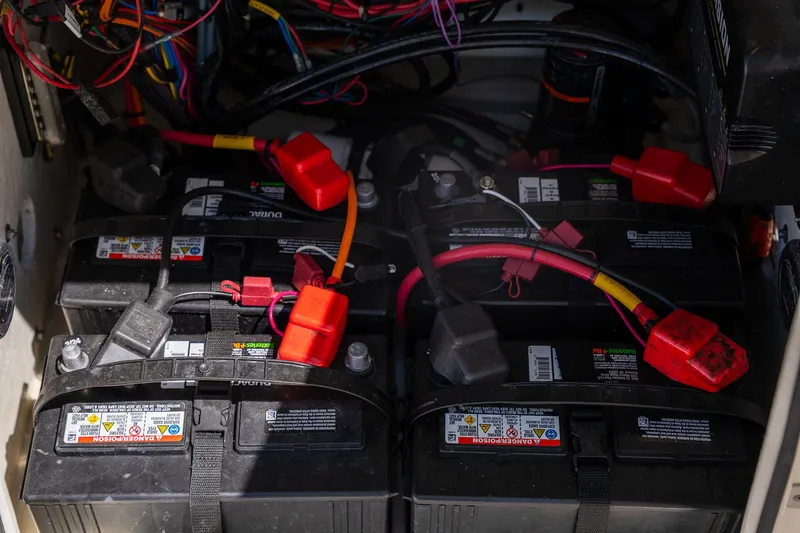 Slide: The Image of Batteries and wiring inside a 2018 Pathfinder 2400 TRS boat. - 40