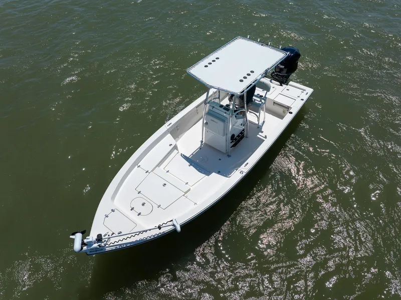 Slide: The Image of 2018 Pathfinder 2400 TRS boat on open water, aerial view. - 9