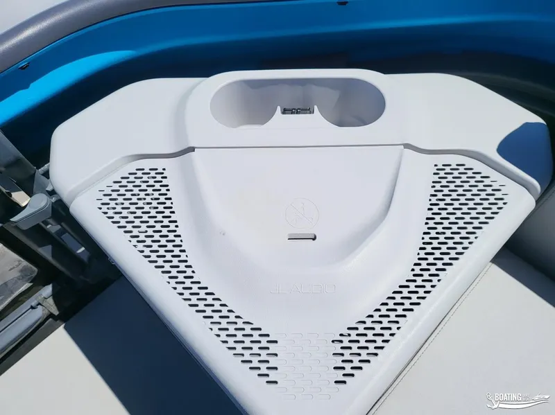 Slide: The Image of 2023 Sea-Doo Switch Cruise 21 speaker system with JL Audio branding, featuring a sleek design. - 14